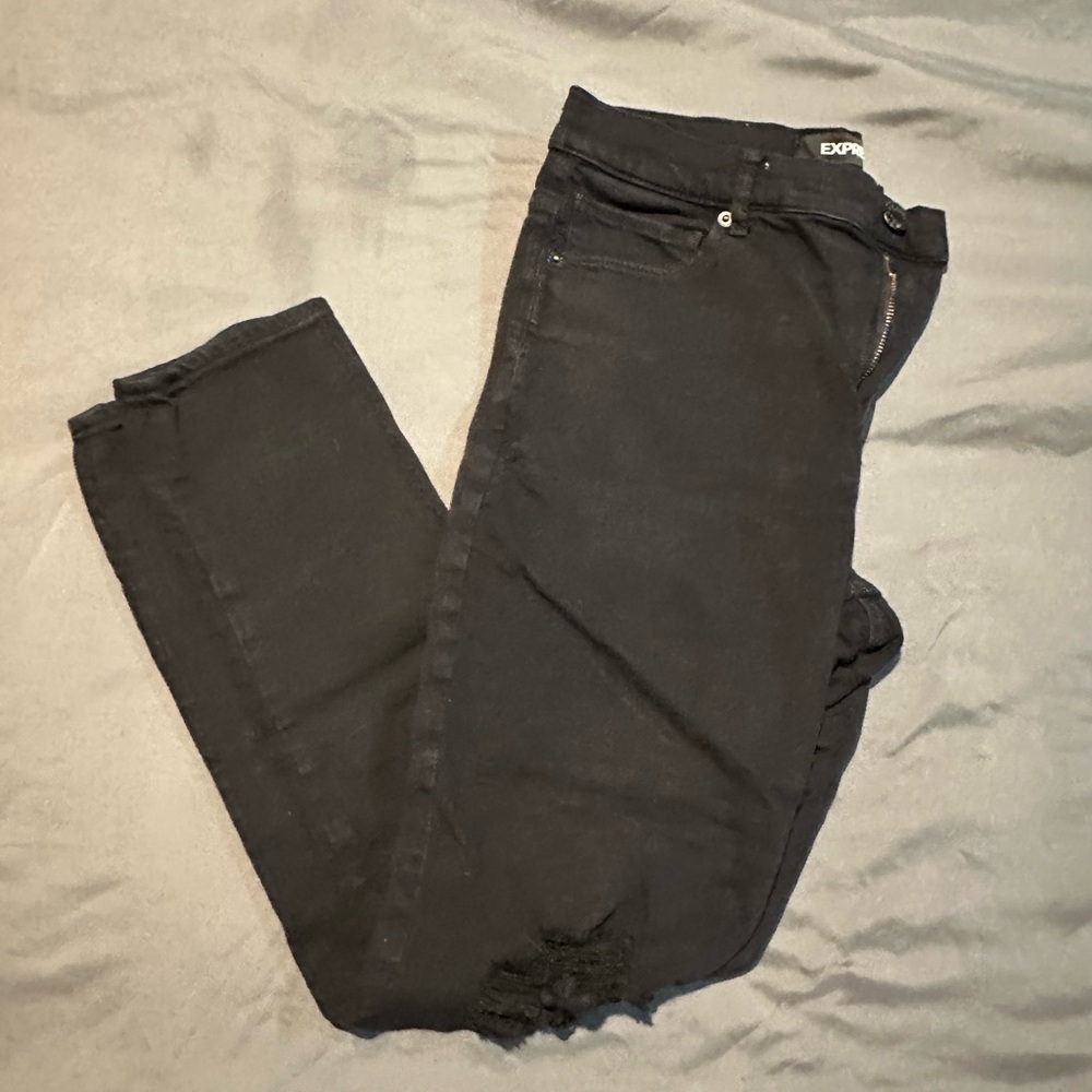 Express Distressed Black High Rise Denim Legging